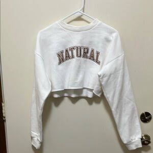 White Cropped Sweatshirt with 'Natural' Print small. NWOT